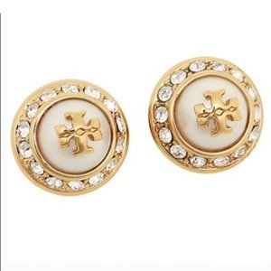 NWT Tory Burch Stud Earrings Natalie Gold White